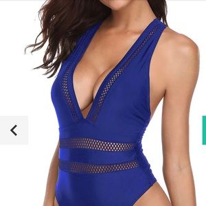 Tempt Me Women One Piece Plunge Monokini Sexy Hollow Out, Royal Blue, Size XL.